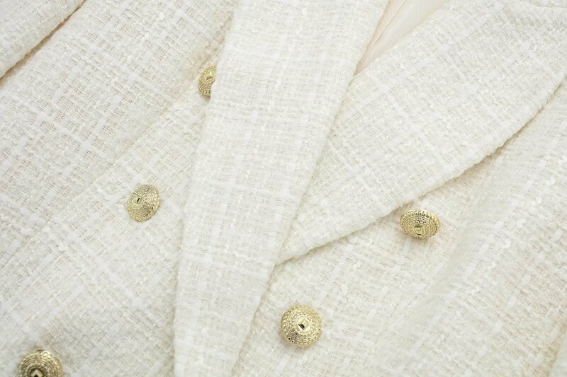 Damski 2023 nowy modny, z kieszeniami dekoracyjny teksturowany dwurzędowy casualowa marynarka płaszcz Vintage z długim rękawem damska odzież wierzchnia szykowny