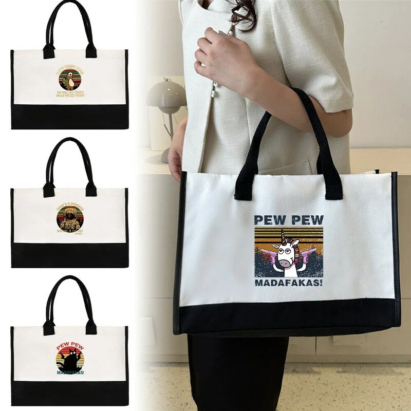 New Portable Women's Handheld Shopping Bag Reusable and Environmentally Friendly Jute Shopping Pew Series Printing Pattern