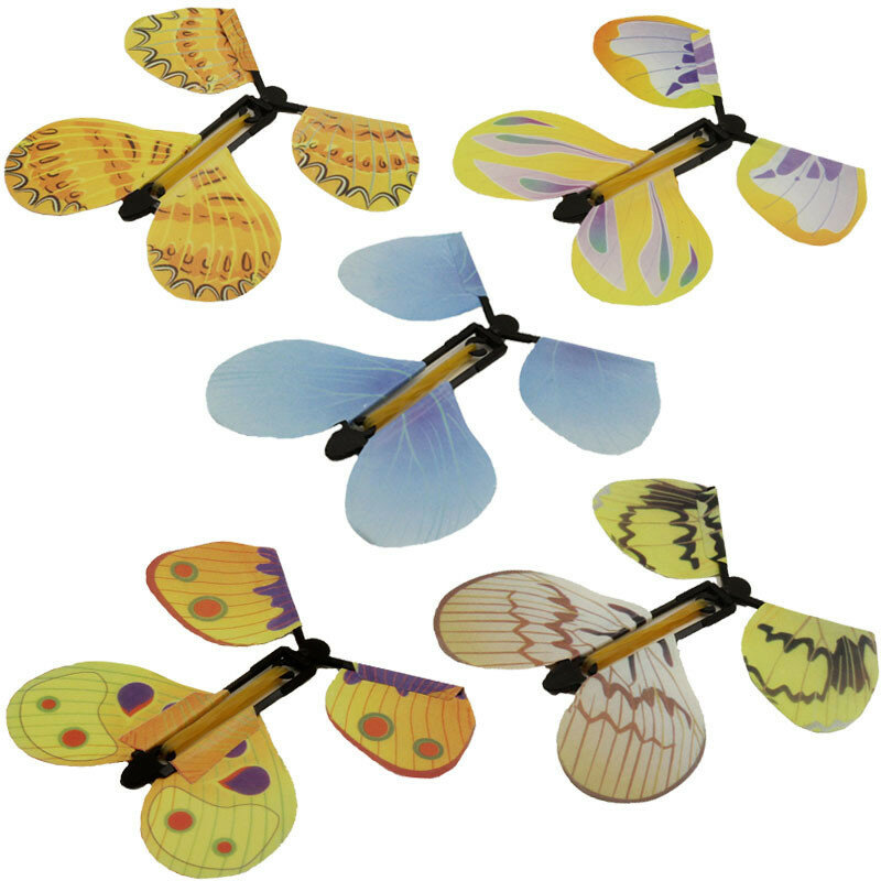 Tarjetas de mariposa voladora envolvente, Juguetes Divertidos de broma de goma con mecanismo de relojería para juegos de fiesta