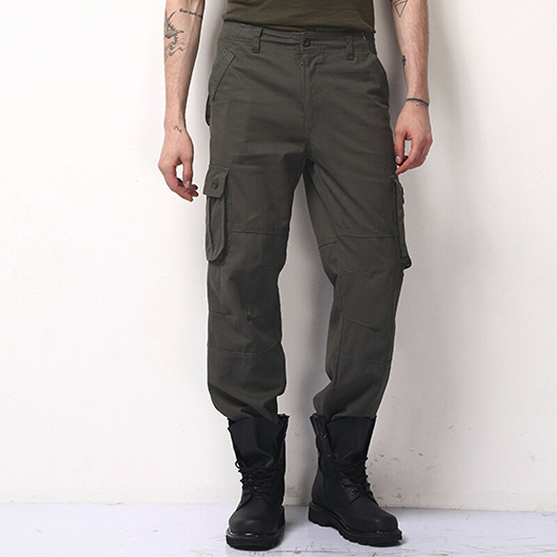 Свободные прямые уличные мужские повседневные Комбинезоны, однотонные мужские брюки с несколькими карманами для отдыха, Лидер продаж 2024, спецодежда, брюки