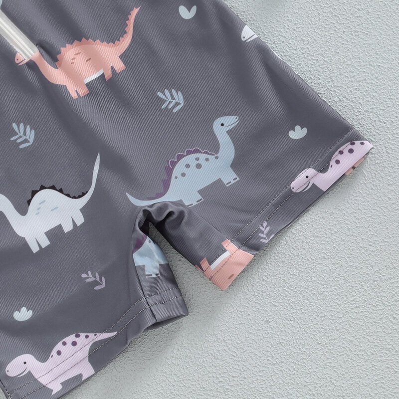 VISgogo Baby Boys Dinosaur Print Swimsuit Round Neck Half Zip Up Short Sleeve Rash Guard Swimwear Infant Toddler Bathing Suit
