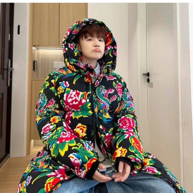 2023 zimowa nowa moda internetowa celebrytka sprzedaje się w chińskim stylu północno-wschodniej duży kwiat bawełniana kurtka