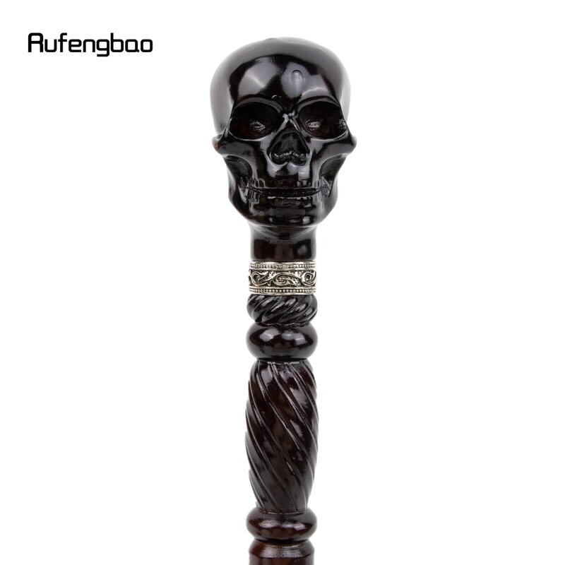 Czarna kreatywna diabelska czaszka drewniana modna kijki trekkingowe ozdobna z drewna laska buławy Halloween pastorał 93cm