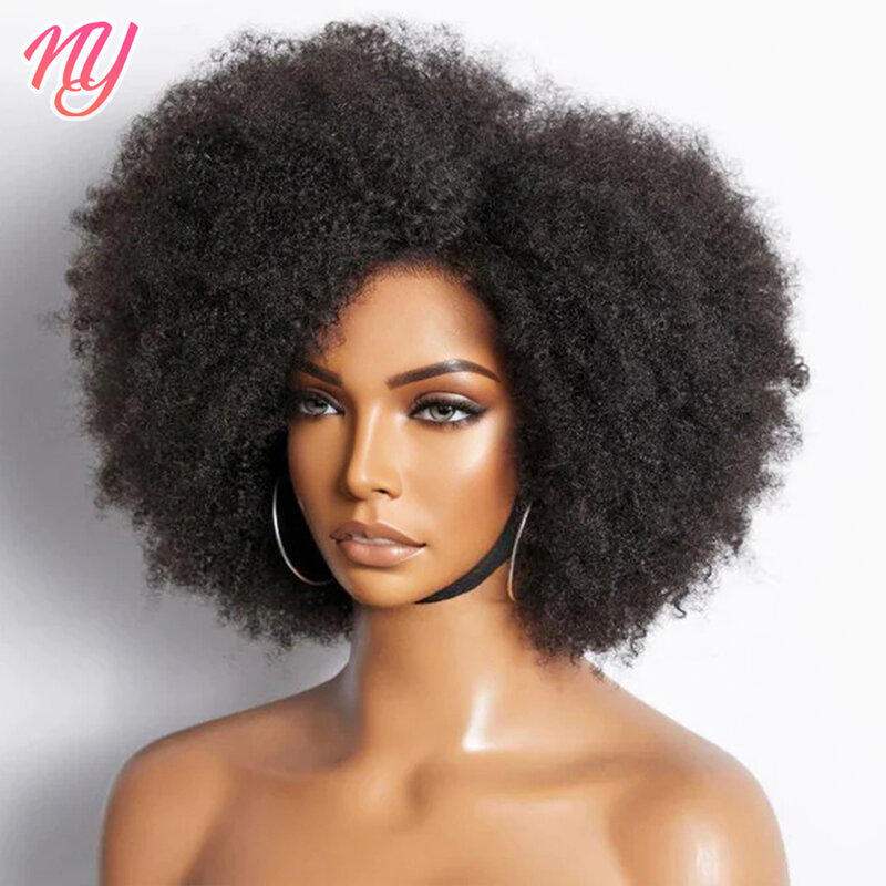 Peluca frontal de encaje rizado Afro, cabello humano brasileño Remy HD, línea de pelo Natural 13x4x2, sin pegamento, Bob corto