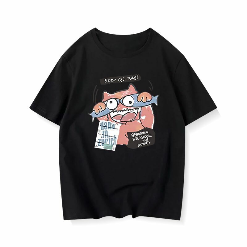 Новинка, модная Тяжелая футболка из чистого хлопка с короткими рукавами для пары, Мужская футболка с короткими рукавами в Корейском стиле ins, женский топ с мультипликационным рисунком Y2k