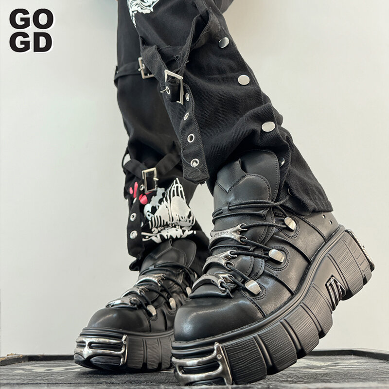Gogd-女性のためのファッショナブルな厚底ブーツ,アンクルブーツ,光沢のあるパンクスタイル,装飾的な金属,ゴシックデザイン,2023