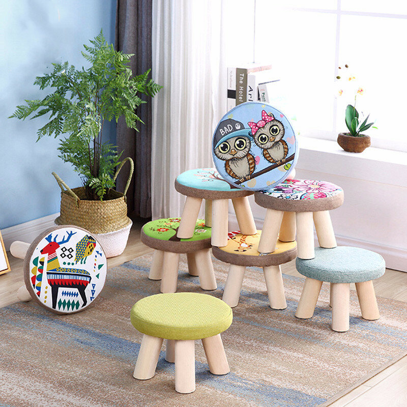 Wooden chair Stool Cover Cotton Linen portable ottoman footstool living room small footrest stool covers for foot rest