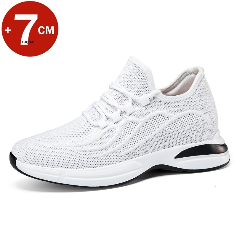 Summer Men Elevator Shoes Breathable Mesh Height Increase Sneakers Men Shoes Inner Length 7cm Outdoor Leisure White Taller Shoes