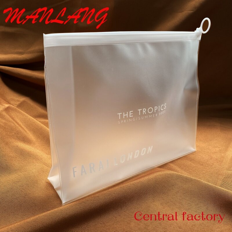 Custom  Custom Logo Plastic Bag PVC Transparent Zip Lock Round Pull  ring Zipper Packaging Bags for clothing