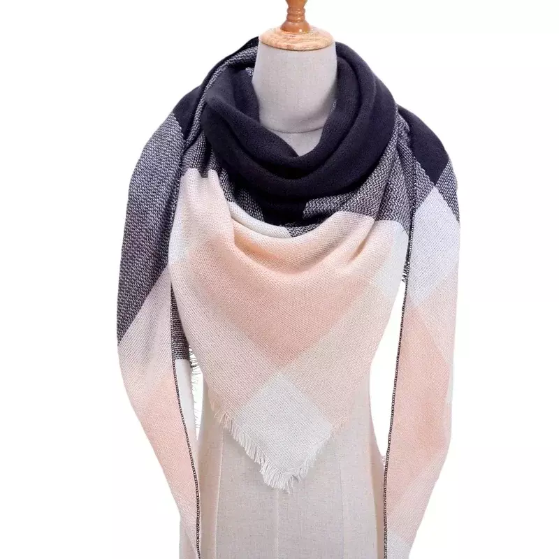 Women Winter Scarf Retro Plaid Cashmere Knitted Pashmina Shawls Wraps Lady Soft Triangle Scarves Bandana Warm Blanket 2022 New