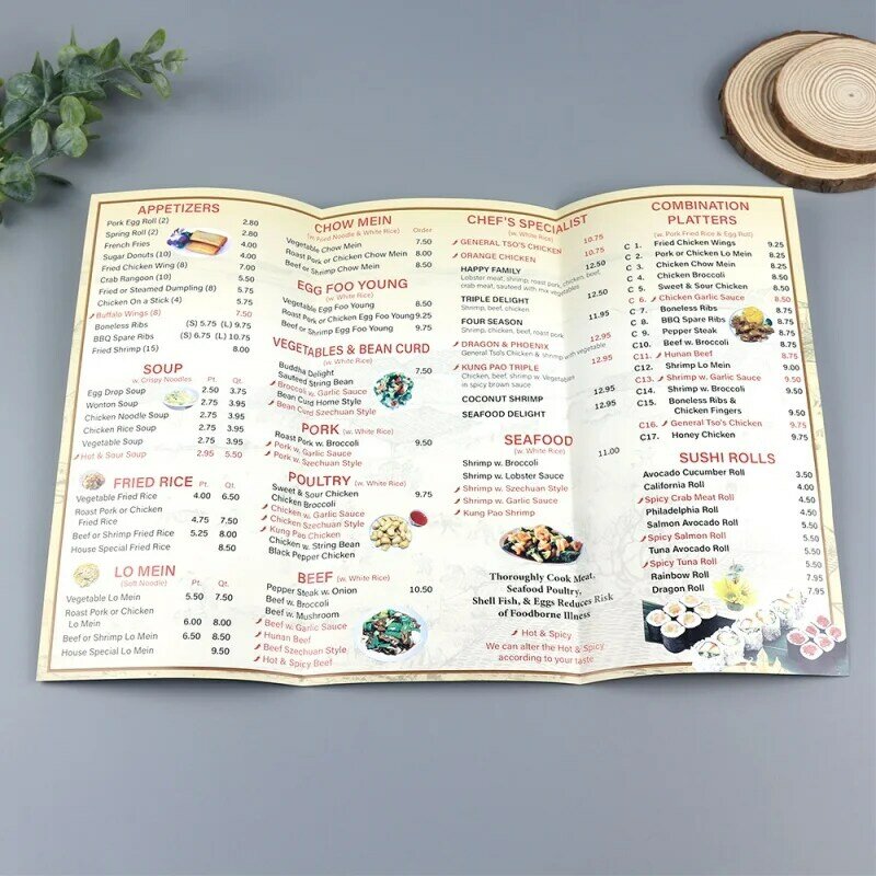 Impressão completa do menu a cores, costume, A4, 21x29 cm