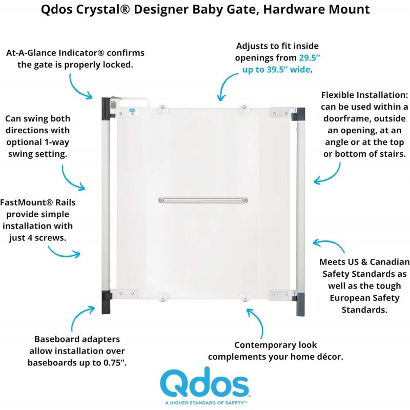 Qdos Safety Crystal Designer Baby Safety Gate - Meets Tougher European Standards - Modern Design and Unparalleled Safety - Beaut