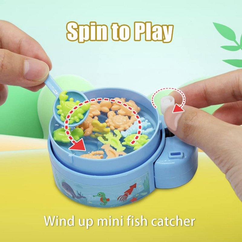 เกมตกปลาสำหรับเด็กของเล่นฤดูใบไม้ผลิ & ไขลานพร้อมกล่องตาข่ายดักปลาขนาดเล็กและกล่องเก็บของเล่นเกมสำหรับเด็ก
