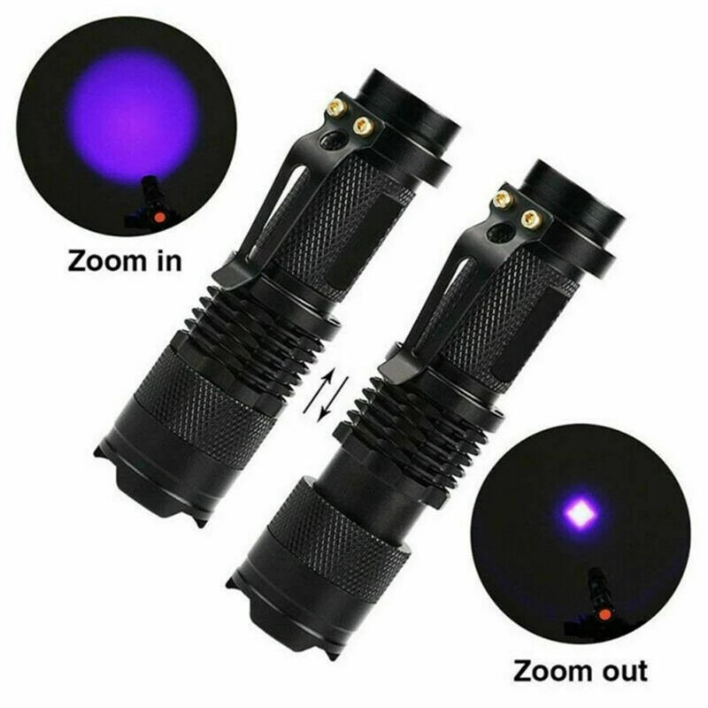 Senter UV LED Senter Ultraviolet dengan Fungsi Zoom Mini UV Lampu HITAM Pet Detektor Noda Urin Berburu Kalajengking