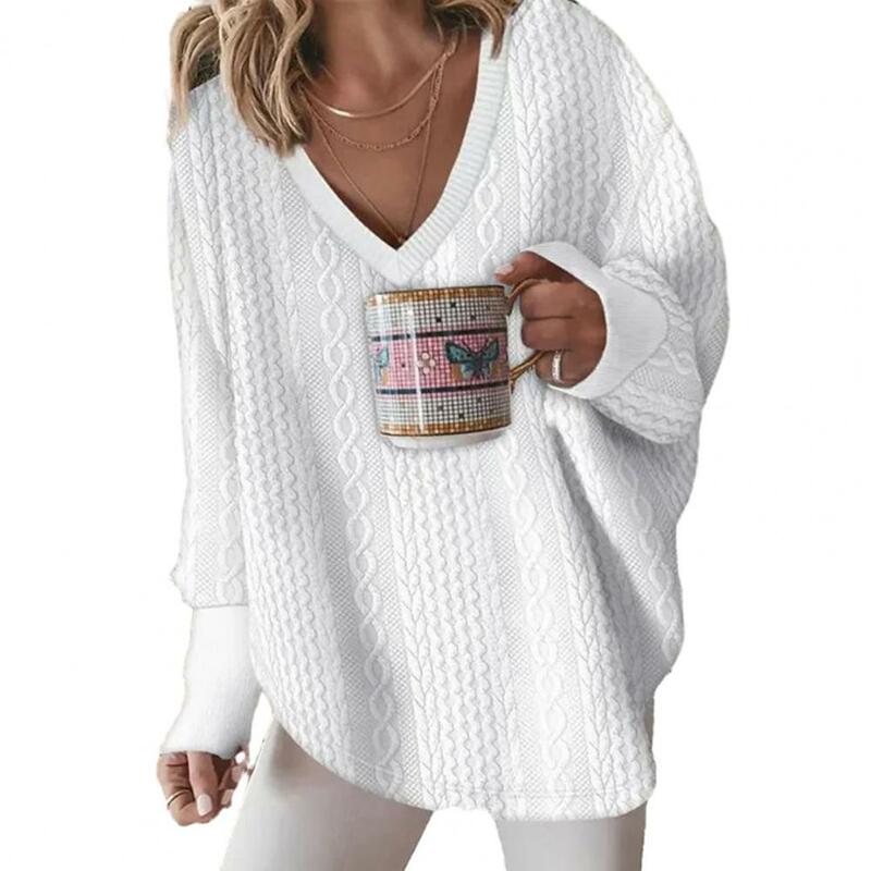 Autunno inverno donna scollo a v manica lunga maglione Twist Pattern Pullover lavorato a maglia sciolto maglione milwauvita