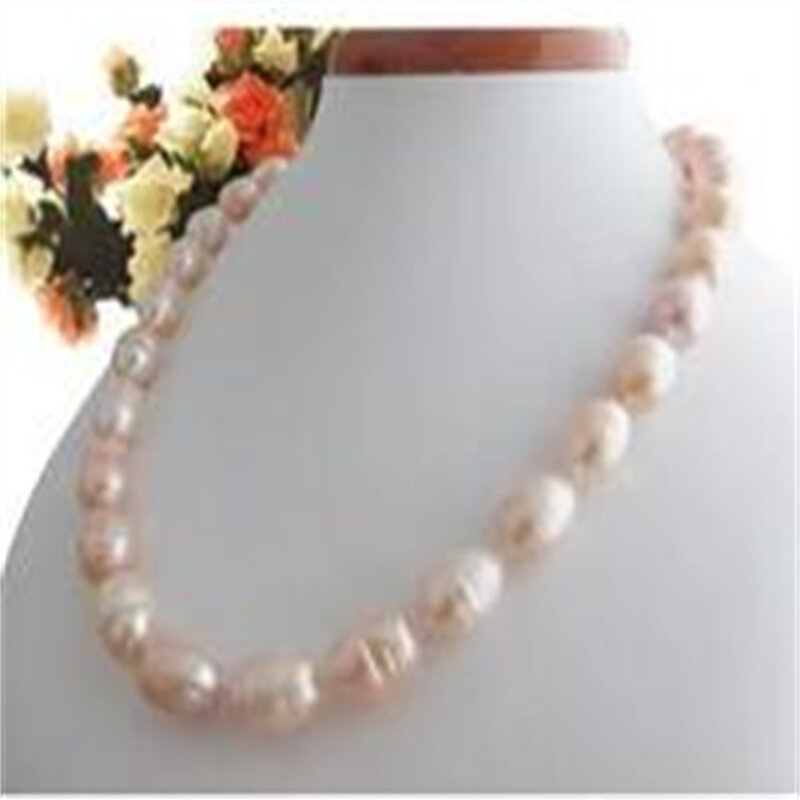 Classic 11-12mm Real Pearl Natural Sea Baroque White Pink Black Pearl Necklace 18 Inch