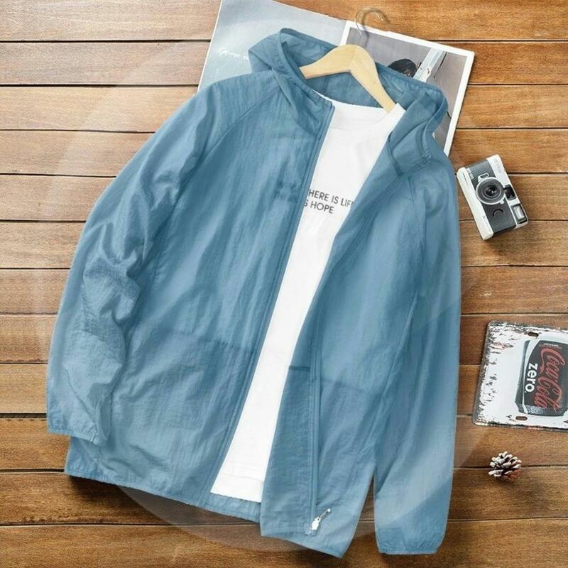 남성용 아이스 실크 의류, 햇빛 차단, 초박형 후드 재킷, 비치 탑코트, 야외 방수, 시원한 속건성 코트, 여름
