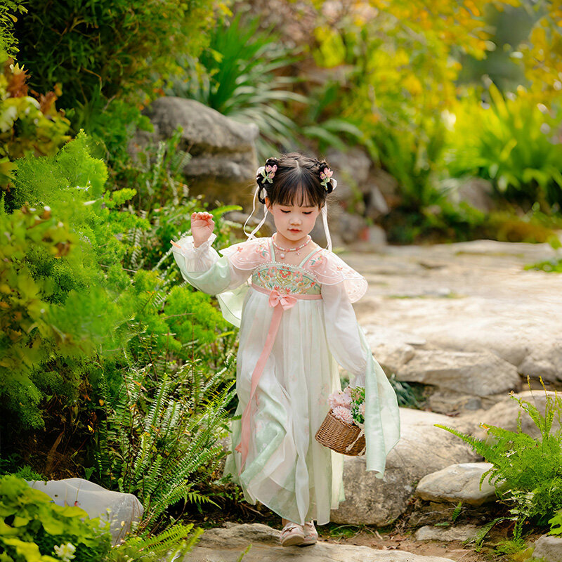 Vestido Hanfu Hanfu menina, ombro de nuvem e vento chinês bebê, vestido antigo super imortal, saia Ru, garotinha, primavera