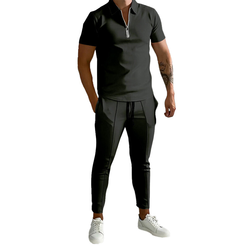 Zestaw dresów męskich Zestaw dresów w jednolitym kolorze Letnia koszulka Top Dres Casual Męskie spodnie z krótkim rękawem dla mężczyzn