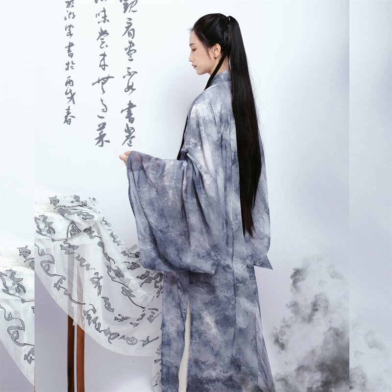 طقم فستان هانفو بأكمام كبيرة للإناث ، على الطراز الصيني ، عناصر هان ، هانفو اليومي ، أسرة هويجين ، الربيع ، الصيف ،