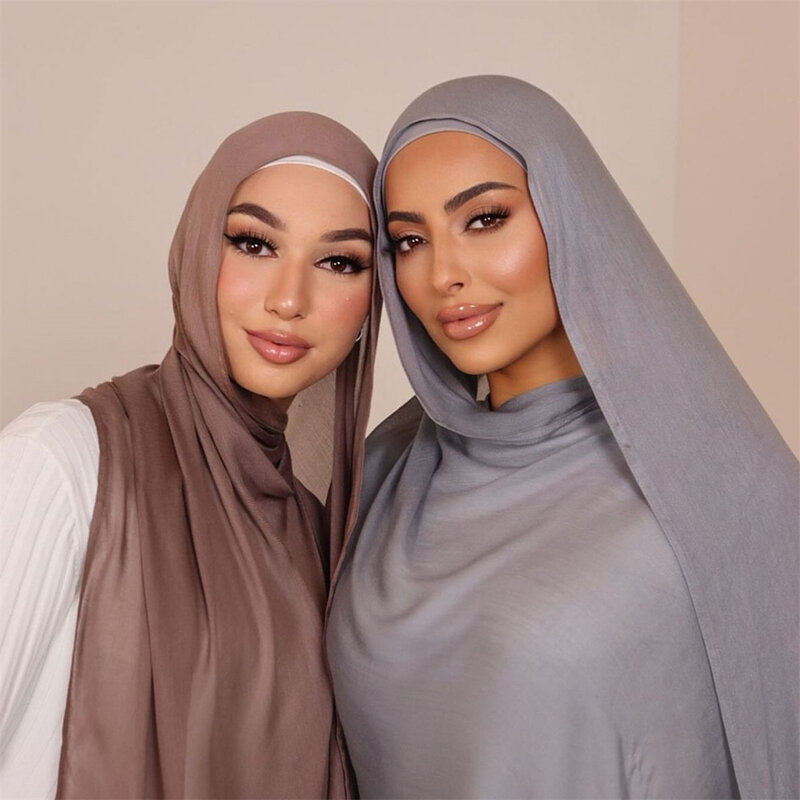 Macio 100% Viscose Cor Sólida Cachecol Moda Larga Borda Fina Hijabs Alta Qualidade Foulard Femmes Musulmane Headscarf Voile Jersey