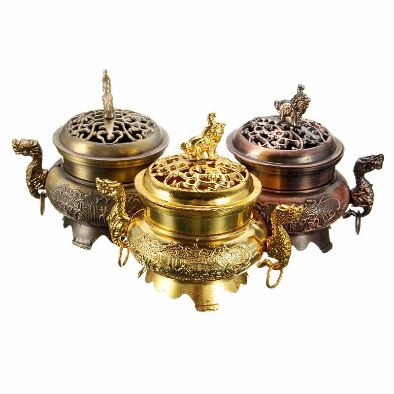 ヴィンテージスタイルの合金香炉,家の装飾,ダブルドラゴンの中空キャップ,コーンホルダー,装飾品,家庭用品,1個
