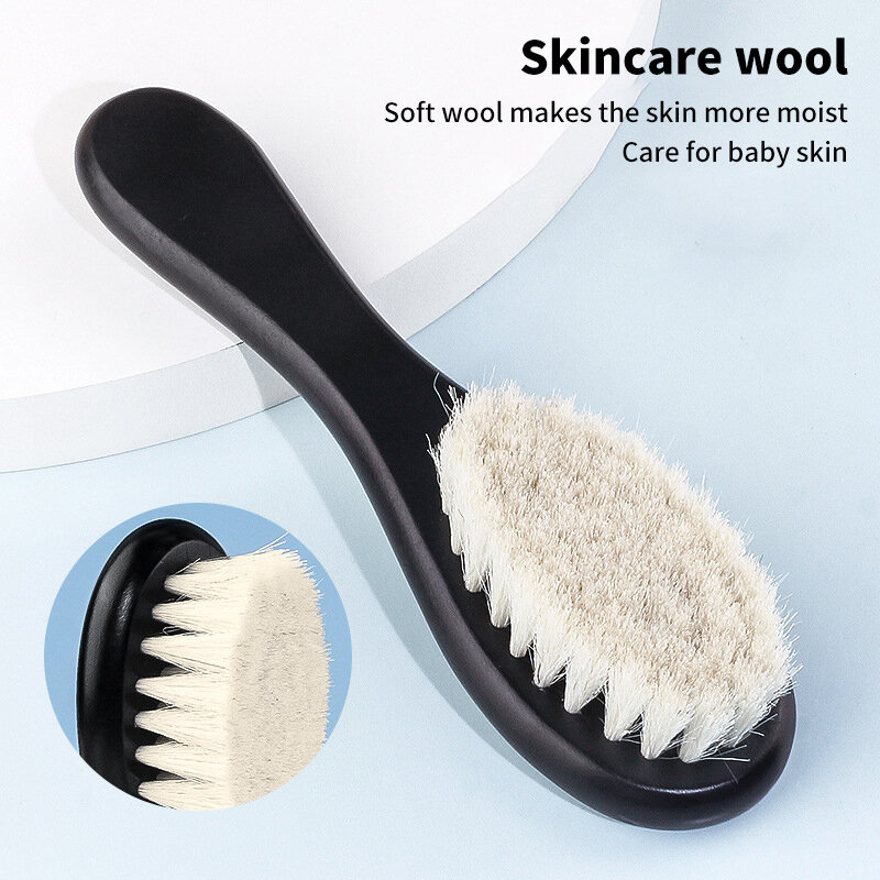 Baby Wooden Brush Natural Soft Wool Bristles Bath Brush Infant Comb Head Massager Hairbrush Newborn Perfect Baby Gift