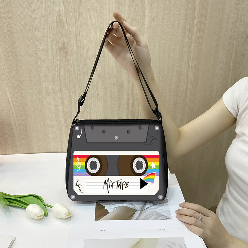 Cassette Tape Recorder Printing Handbag Back To 80s 90s Women Shoulder Bags for Travel Underarm Leisure Adjustable Crossbody Bag