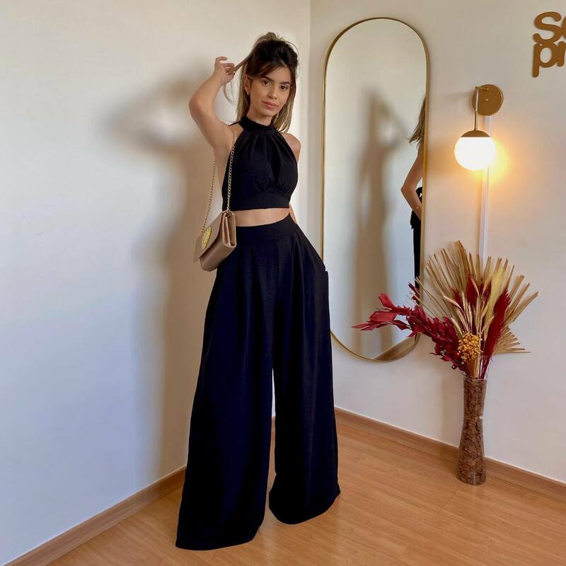 Women Pant Sets Two Pieces Sleeveless Strapless Pullover Tops Solid Full Length Wide Leg Pants Basics Pockets High Waist