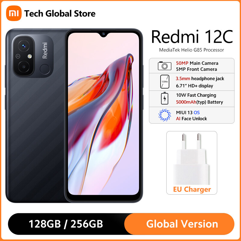 Global Version Xiaomi Redmi 12C Smartphone MediaTek Helio G85 Octa Core 6.71" HD+ Display 50MP AI Dual Camera 5000mAh Battery