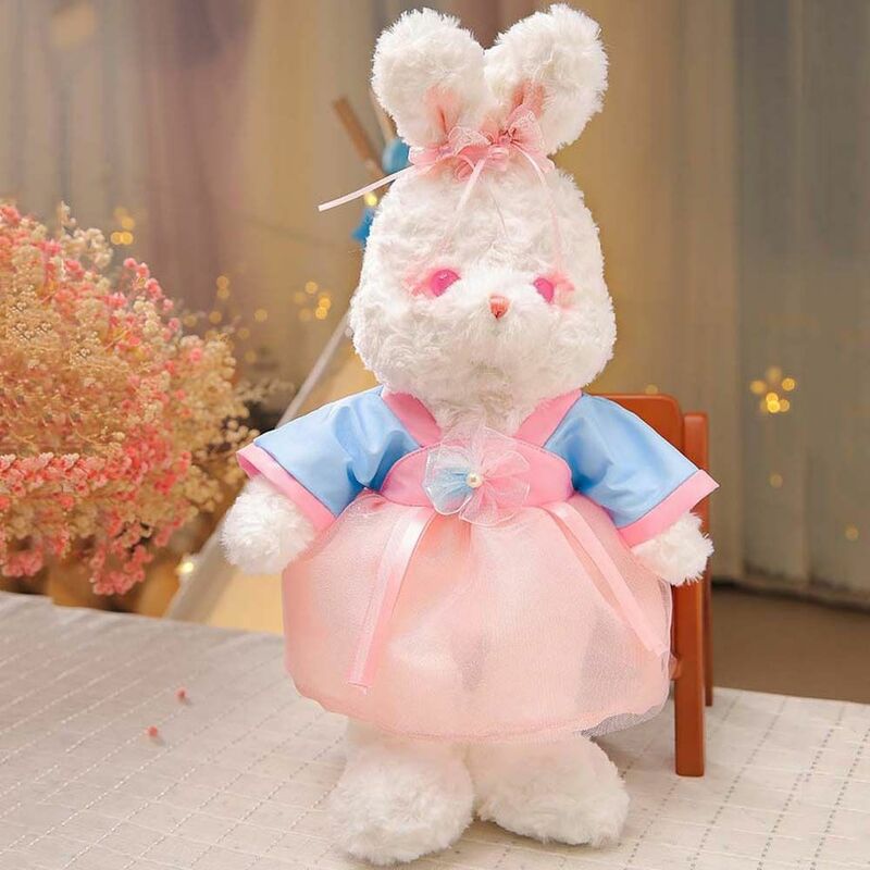Muñeca de conejo Hanfu, juguete de colección suave, Animal de peluche
