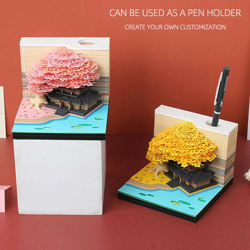 Omoshiroi-3D Block Tree Notepad, Papel De Nota Bonito, 3D Memo Pad, Presente De Natal Artístico, I4C3