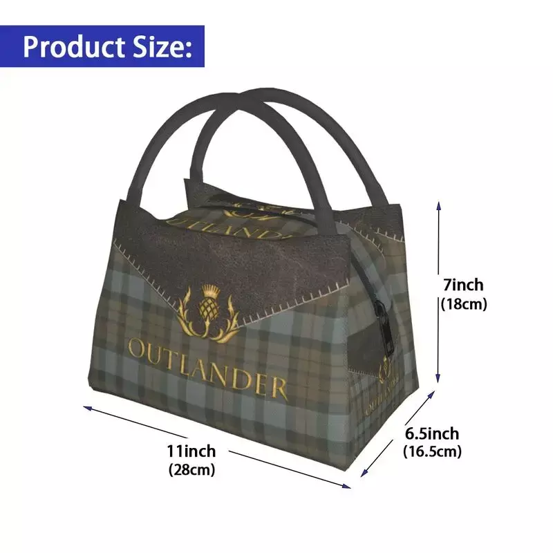 Outlander Leather And Tartan Resuable Lunch Box for Women Leakproof Scottish Art Cooler Thermal Food Insulated Lunch Bag