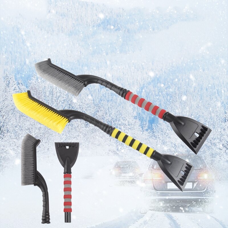 Универсальные инструменты для очистки автомобиля, лопата для снега, щетка для подметания, съемный автоматический скребок для льда на лобовое стекло с ручкой из пены 2 в 1