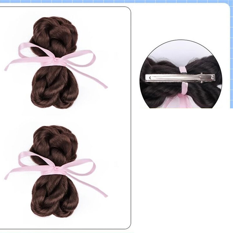 2Pcs Y2K Cute And Trendy Hair Clips Ribbon Bun Double Ponytail Bubble Braid With Short Hair accessories 10cm