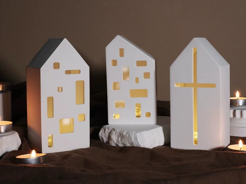 Kirchen haus Kerzenhalter Ornamente Silikon form DIY Zement Gips Ton Gießen Epoxidharz Form Home Dekoration Ornamente