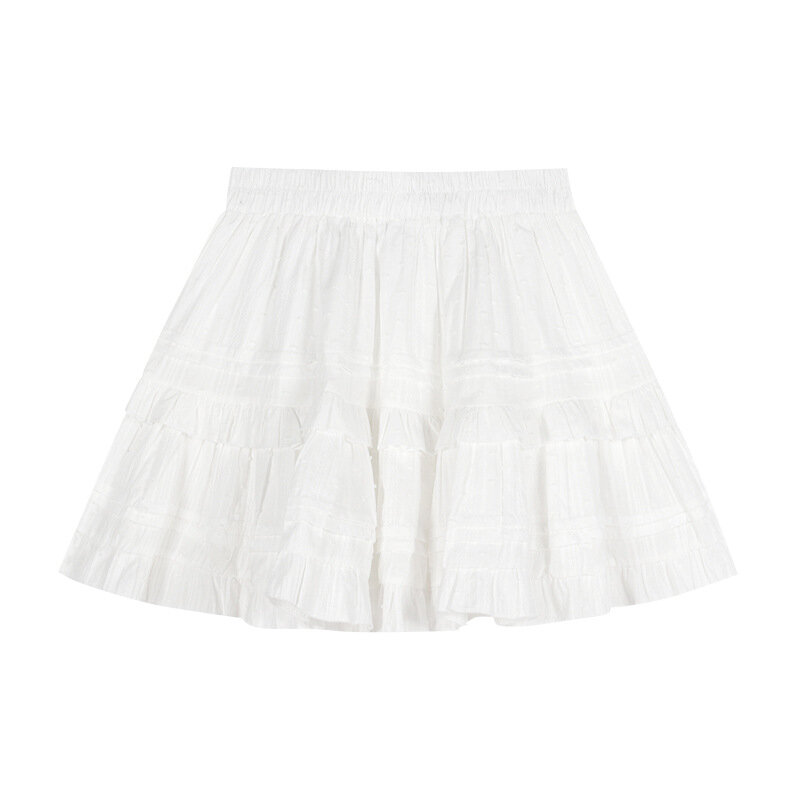 Falda brillante de algodón puro para mujer, Falda corta esponjosa de línea A, estilo Ballet, hoja de loto blanco