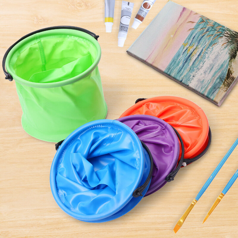 Foldable Telescopic Pen Washing Bucket Creative Paint Brush Washer Portable Painting Beach Bucket with Partition Layer School