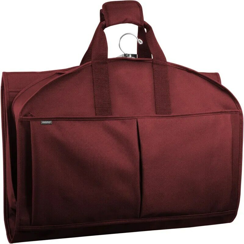 Tas garmen perjalanan lipat tiga mewah dengan tiga kantong untuk Pria & Wanita, Merlot, 48 inci