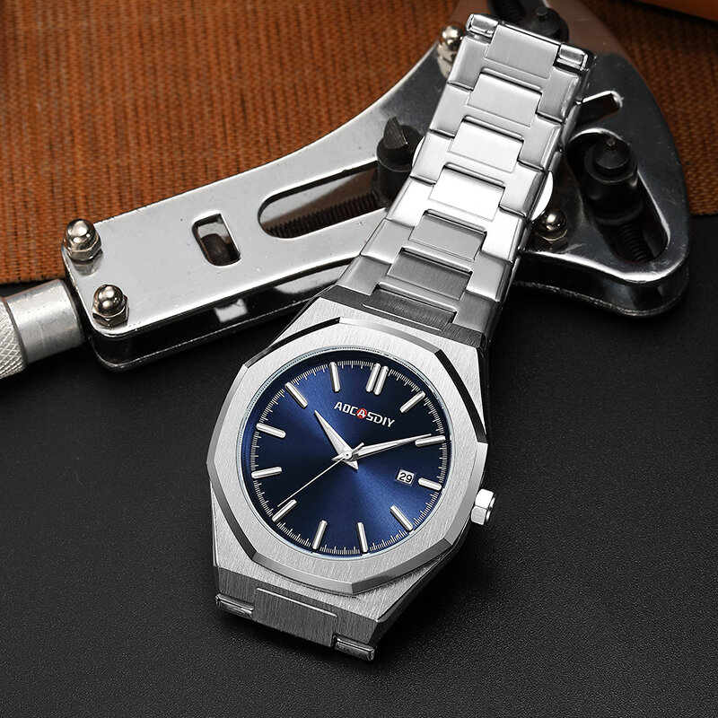 นาฬิกาข้อมือผู้ชายหรูหรา aocasdiy กันน้ำแนวธุรกิจวันที่เรืองแสงนาฬิกาควอตซ์โลหะผสมนาฬิกาข้อมือสำหรับผู้ชาย reloj hombre