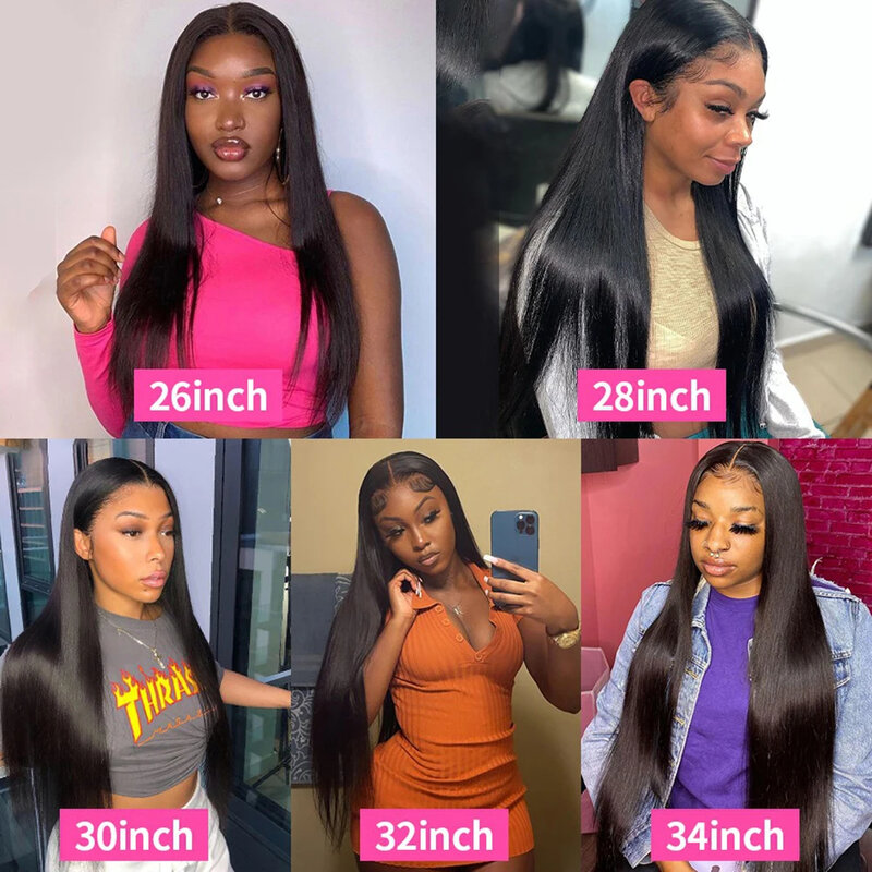 Straight Lace Front Perucas para Mulheres Negras, Cabelo Brasileiro, Glueless Pre Pucked Bone, HD Lace Frontal Wig, Cabelo Humano, 13x4
