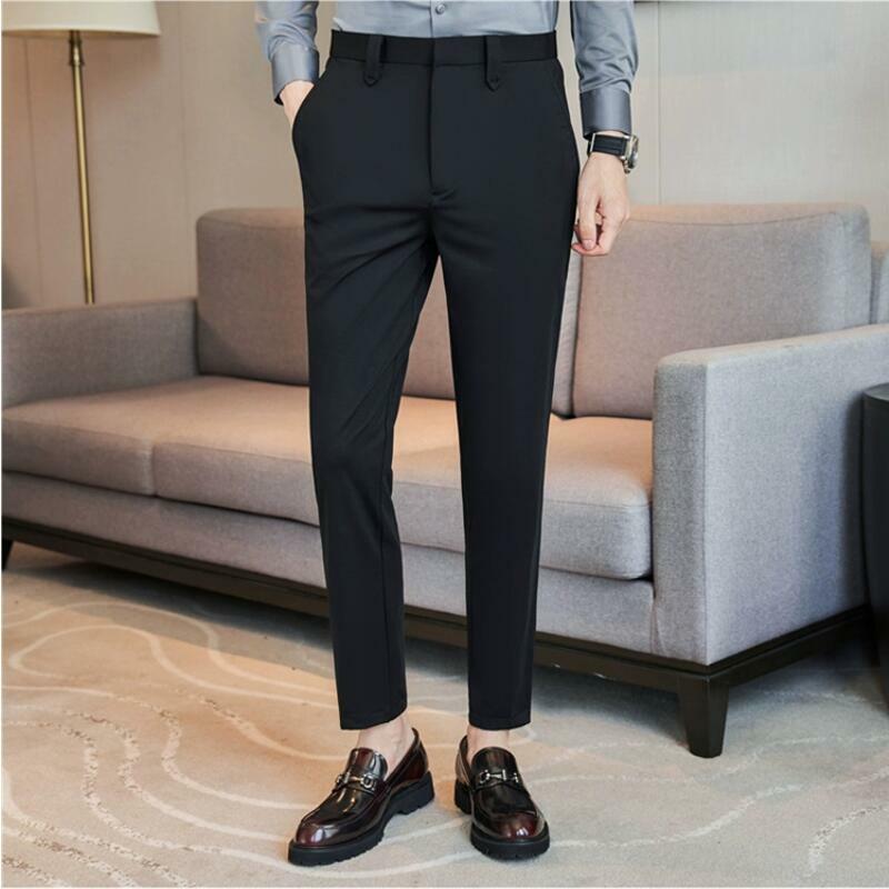 Pantaloni eleganti da uomo pantaloni 2024 estate nuovo sottile traspirante solido Casual alto elastico Slim Fit pantaloni Streetwear abbigliamento uomo