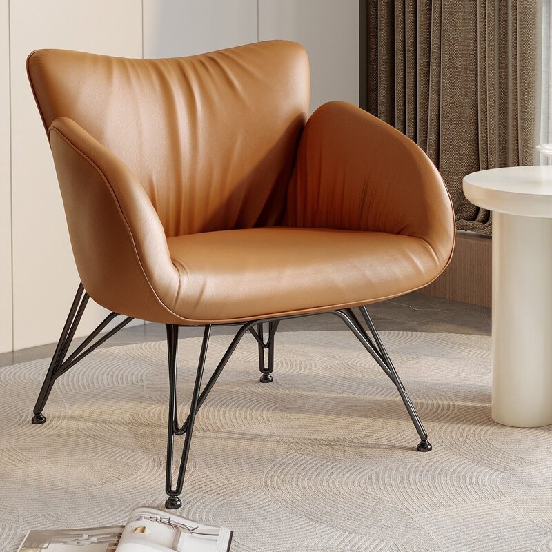 Poltrona moderna con accento in pelle con sedia singola da soggiorno con struttura in acciaio