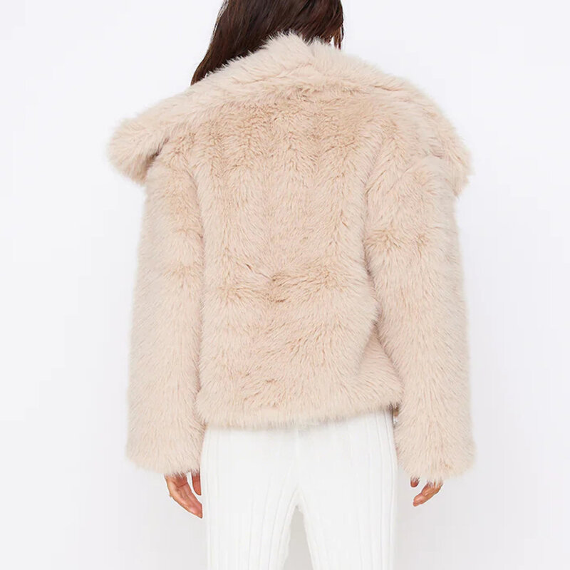 Ins merek Blogger mantel bulu palsu wanita 2023 musim dingin kerah besar mantel bulu rubah palsu desainer mewah jaket mantel keren gadis keren