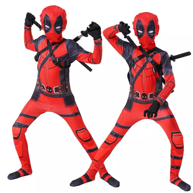 Costume de cosplay Deadpool pour enfants, masque imbibé, combinaison Smile Hero, costume de batterie, costume d'Halloween, costume de Spider Man, adultes et enfants