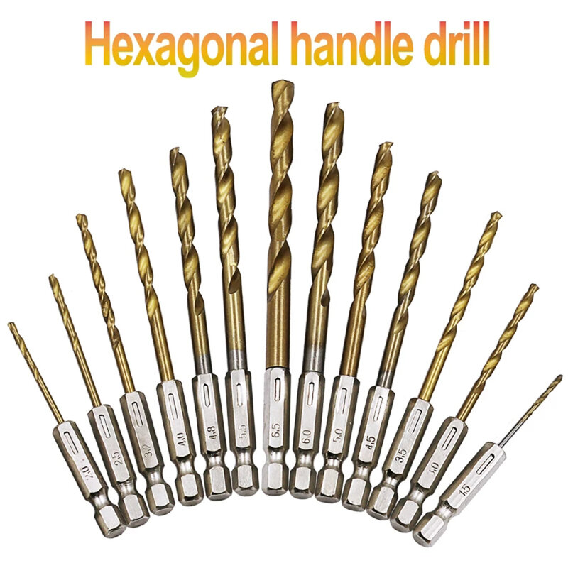 1pc Coated HSS Drill Bit - 1/4 Hex Shank - Suitable for Wood  Plastic  and Metal - 13 Sizes Available