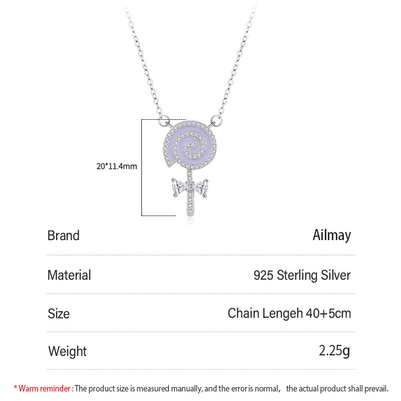 Ailmay 925 Подвеска из стерлингового серебра фиолетовая эмаль леденец Ослепительный CZ кулон ожерелье для женщин девушек аксессуары ювелирные изделия
