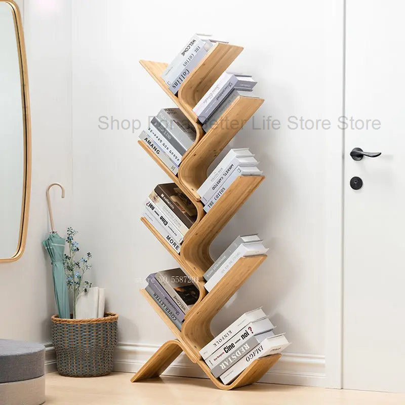 Tree-Shaped Bookshelf and Storage Shelf Solid Wood Student Minimalist Floor Multi-Layer Storage Narrow Bookcase Wall Booksheves