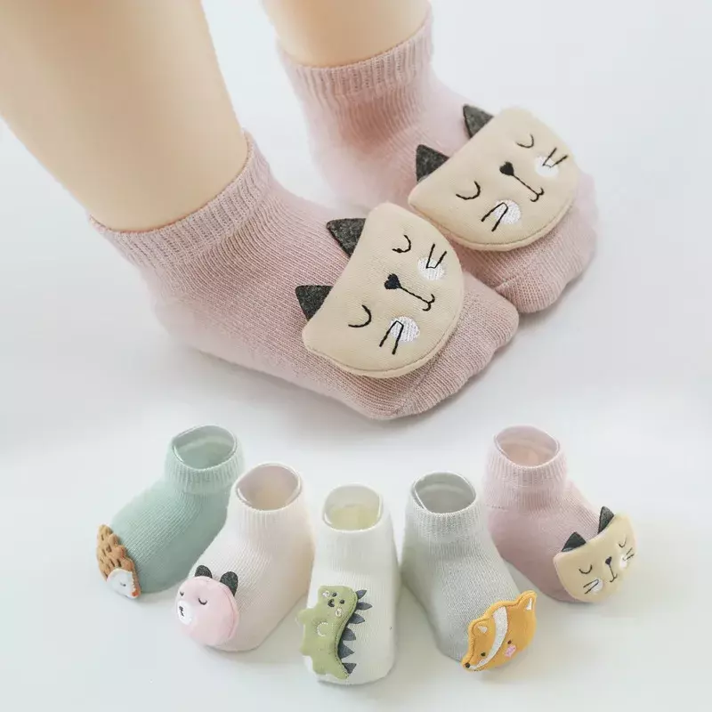 Kaus kaki bayi laki-laki perempuan, 3 pasang DINOSAURUS/rubah barang murah Anti Slip Sokken untuk 0-3 tahun Bebe bayi balita kaus kaki lantai