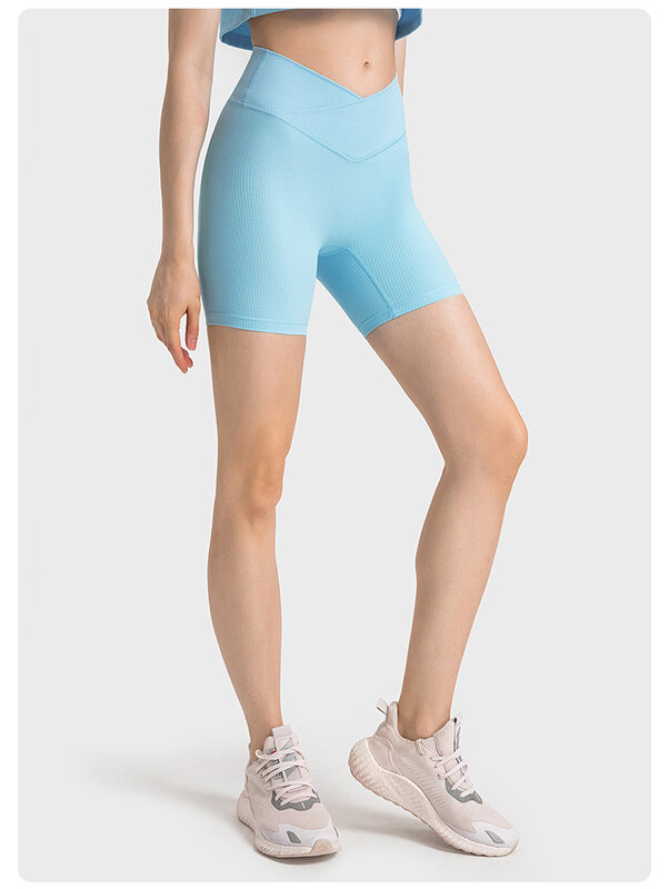 V Cross Gym celana pendek untuk wanita, celana ketat pinggang tinggi elastis Push Up